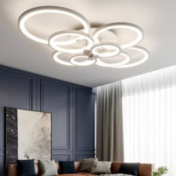 Living And Home Modern 8 Circular White Metal And Acrylic Led Semi Flush Ceiling Light Fixture For Nordic Decor, Dimmable - thumbnail 2
