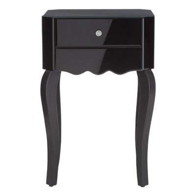 Orsina Sleek 1 Drawer Side Table, Black Mirrored Modern Side Table For Livingroom, Glass Finished Bedside Table - image 1