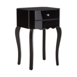 Orsina Sleek 1 Drawer Side Table, Black Mirrored Modern Side Table For Livingroom, Glass Finished Bedside Table - thumbnail 2