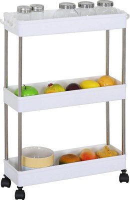 Celino 3-Tier Storage Trolley Cart Slim Rolling Utility Shelving Organizer For Kitchen Bathroom Laundry Room Plastic White - image 1