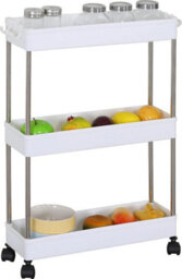 Celino 3-Tier Storage Trolley Cart Slim Rolling Utility Shelving Organizer For Kitchen Bathroom Laundry Room Plastic White - thumbnail 2