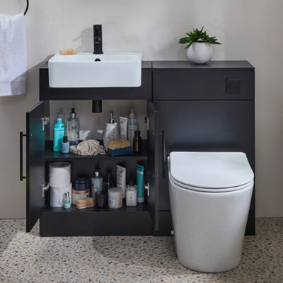 Homestylestore 1050mm Black Grey Bathroom Combination Vanity Wc Unit With Toilet Pan And Black T Bar Handle - image 1