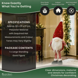 The Garden Market Place Large Christmas Gonk Red Glam Figure 80Cm Freestanding Indoor Festive Decoration With Sequin Hat - thumbnail 7