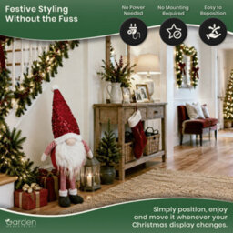 The Garden Market Place Large Christmas Gonk Red Glam Figure 80Cm Freestanding Indoor Festive Decoration With Sequin Hat - thumbnail 5