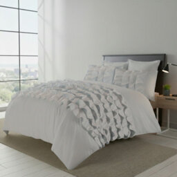 Ruffle Border Duvet Cover Soft Elegant Bedding Set With Pillowcases Silver - thumbnail 1