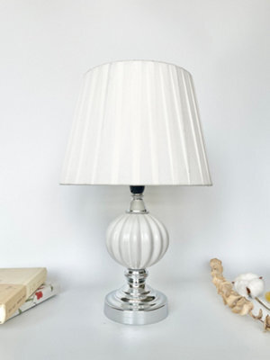 Deenz Table Lamp With Metal Cermaic Base With A Soft White Fabric Shade Chic Designs White Spiral Globe T056