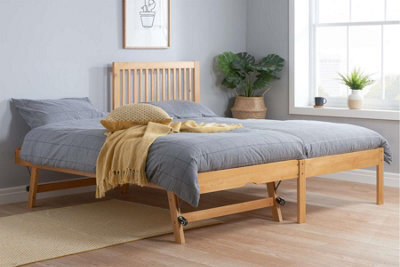 Pine Wood Guest Bed 2 Mattresses Birlea Buxton Trundle Frame Hideaway Stop Over - image 1