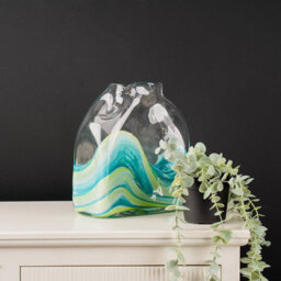 Vanity Living 21.5Cm Clear And Blue Ocean Design Handmade Glass Vase, Small Decorative Vase For Living Room - thumbnail 4