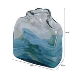 Vanity Living 21.5Cm Clear And Blue Ocean Design Handmade Glass Vase, Small Decorative Vase For Living Room - thumbnail 3