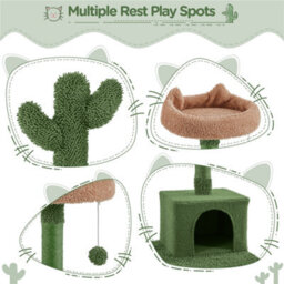 Yaheetech Green/brown 158.5Cm Multi Level Cat Tree Large Cat Tower W/condo And Hammock - thumbnail 4
