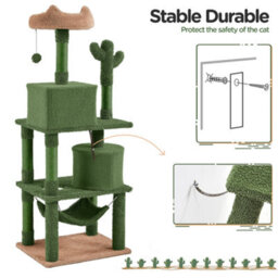 Yaheetech Green/brown 158.5Cm Multi Level Cat Tree Large Cat Tower W/condo And Hammock - thumbnail 7