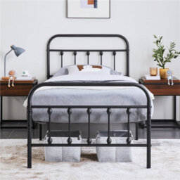 Yaheetech Black 3Ft Single Vintage Metal Bed Frame With High Headboard And Footboard - thumbnail 3