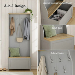 Grey Coat Stand With Shoe Storage, Hallway Unit & Storage Bench - thumbnail 3