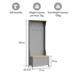 Grey Coat Stand With Shoe Storage, Hallway Unit & Storage Bench - thumbnail 2