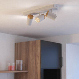 Eglo Consuma Steel And Wood 3-Light Bathroom Spotlight, White And Brown