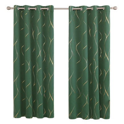 Deconovo Eyelet Room Darkening Curtains, Gold Wave Foil Printed Energy Saving Curtains, W46 X L90 Inch, Dark Forest, 1 Pair - image 1