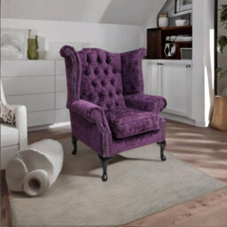 Chesterfield High Back Wing Chair Nuovo Plum Fabric Bespoke In Queen Anne Style - thumbnail 3
