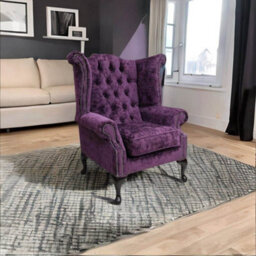 Chesterfield High Back Wing Chair Nuovo Plum Fabric Bespoke In Queen Anne Style - thumbnail 2