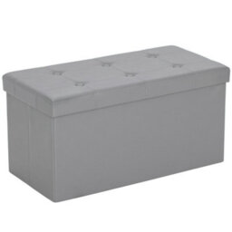 Wyld Haus Nevi 89L Grey Faux Leather Folding Storage Ottoman Bench - Button Tufted Cushioned Top - thumbnail 2
