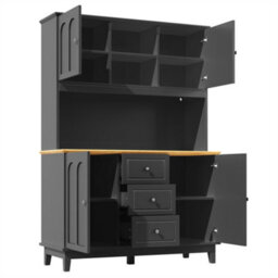 Abrihome Snack Cabinet With Led Lighting (120X40X180Cm), 3-Drawer Kitchen Storage Unit, Modern Sideboard With Illuminated Display, Black - thumbnail 9