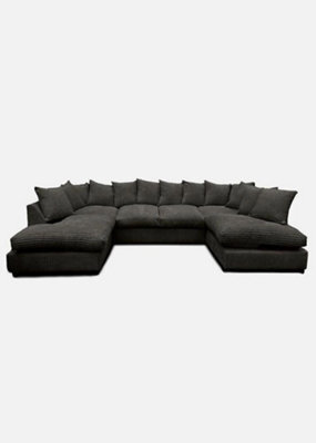 Sofaselectionuk Ltd Jumbo Cord U Shaped Scatter Back Sofa Black 6&7 Seater Offering Spacious, Everyday Comfort With Soft  Cushions & Memory Foam Seat