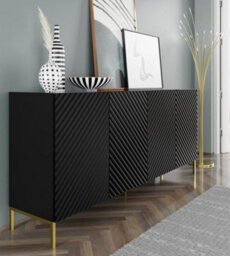 Arte Chic Black Surf Sideboard Cabinet With Gold Legs (W)200Cm (H)87Cm (D)42Cm - Sleek & Functional - thumbnail 4