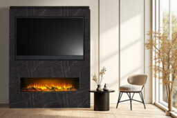Acantha Nexus Pre-Built Black Marble Effect Fully Inset Media Wall With Tv Recess - thumbnail 1