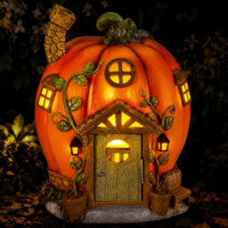 Led Pumpkin Fairy House Colour Changing Solar Light Autumn & Halloween Decoration - thumbnail 1