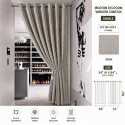 Aspire Homeware Mink Linen 100%blackout Curtain-Thermal Eyelet Room Darkening Single Panel Door Curtain (W)168Cmx(D)213Cm - thumbnail 7