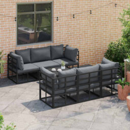 Berkfield Stylish Garden Sofa Set 7 Pcs Black Aluminium - thumbnail 5