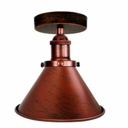 Vintage-Style Flush Mount Ceiling Light With Brushed Brass Finish And Rustic Red Accents - thumbnail 1