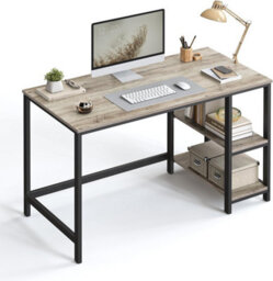 Songmics Industrial Computer Desk, Office And Living Room Work Table With Steel Frame And 2 Shelves, Heather Greige And Ink Black - thumbnail 1