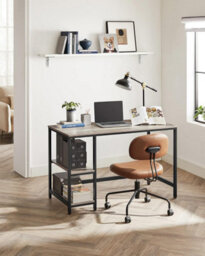 Songmics Industrial Computer Desk, Office And Living Room Work Table With Steel Frame And 2 Shelves, Heather Greige And Ink Black - thumbnail 3