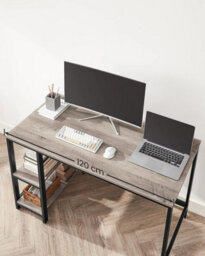 Songmics Industrial Computer Desk, Office And Living Room Work Table With Steel Frame And 2 Shelves, Heather Greige And Ink Black - thumbnail 5
