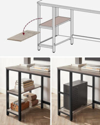 Songmics Industrial Computer Desk, Office And Living Room Work Table With Steel Frame And 2 Shelves, Heather Greige And Ink Black - thumbnail 4