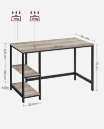 Songmics Industrial Computer Desk, Office And Living Room Work Table With Steel Frame And 2 Shelves, Heather Greige And Ink Black - thumbnail 8