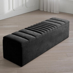 Safar 90Cm Large Ottoman Storage Box - Naples Shoes Bench - Black Lined Upholstery Blanket Storage Box - thumbnail 1