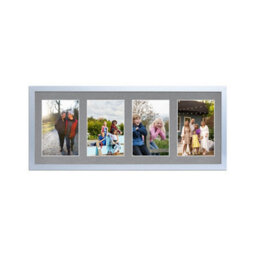 AK Frames 50X20Cm Silver Sleek Multi Photo Frame With Mid Grey Mount - Holds 4 Apertures (4X) 6X4 Photos - thumbnail 1