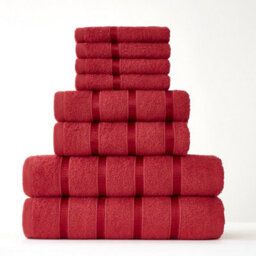 Smart Living Luxury 100% Cotton 8 Piece Super Soft Bathroom Towel Bale Set - Red - thumbnail 7