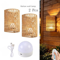 Amorly 2 Pack Boho Rattan Wall Sconce, Woven Wall Light Fixture For Bedroom Hallway Entryway - thumbnail 1