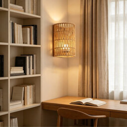 Amorly 2 Pack Boho Rattan Wall Sconce, Woven Wall Light Fixture For Bedroom Hallway Entryway - thumbnail 3