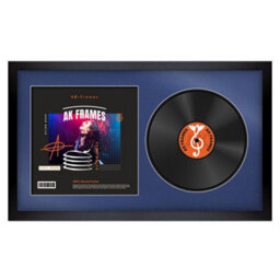 "30X17"" Matte Black Modern Vinyl Record Frame With Blue Mount For 12 Inch Lp Album Cover & Disc - Ak Frames" - thumbnail 1