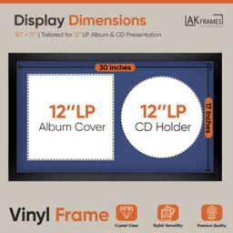 "30X17"" Matte Black Modern Vinyl Record Frame With Blue Mount For 12 Inch Lp Album Cover & Disc - Ak Frames" - thumbnail 2