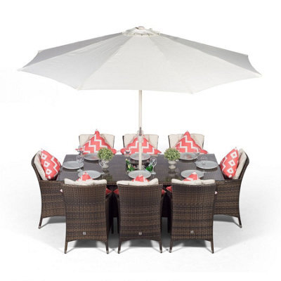 That's Furniture Savannah Rectangle 8 Seat Rattan Dining Set W/ Ice Bucket Drinks Cooler - Brown - image 1