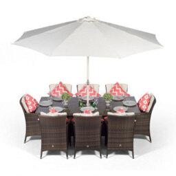 That's Furniture Savannah Rectangle 8 Seat Rattan Dining Set W/ Ice Bucket Drinks Cooler - Brown - thumbnail 3