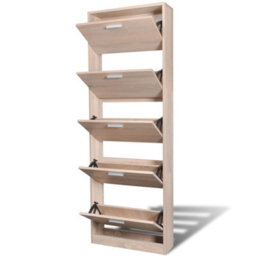 Vidaxl Oak Look Wooden Shoe Cabinet With 5 Compartments - thumbnail 4