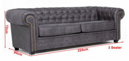 Astor Chesterfield Style Sofa Set 3+2 Seater Armchair Grey Faux Leather (3+2 Seater) - thumbnail 3