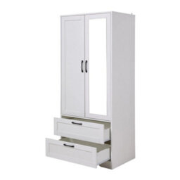 Living And Home 2-Door White Bedroom Wardrobe With Drawers & Mirror, 166Cm H - thumbnail 3
