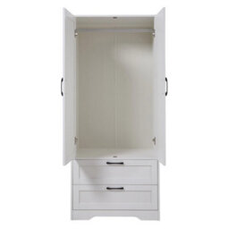 Living And Home 2-Door White Bedroom Wardrobe With Drawers & Mirror, 166Cm H - thumbnail 4