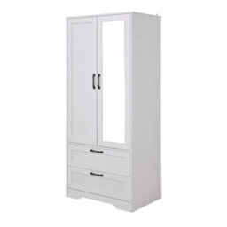 Living And Home 2-Door White Bedroom Wardrobe With Drawers & Mirror, 166Cm H - thumbnail 5